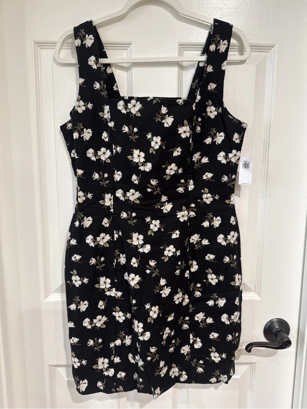 Old Navy MED Linen Blend Sleeveless Short Sundress Smocking Black Floral NWT